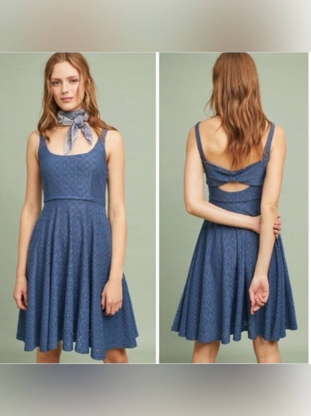 Anthropology Hutch Olivia Sleeveless Blue Eyelet floral Fit & Flare Dress small